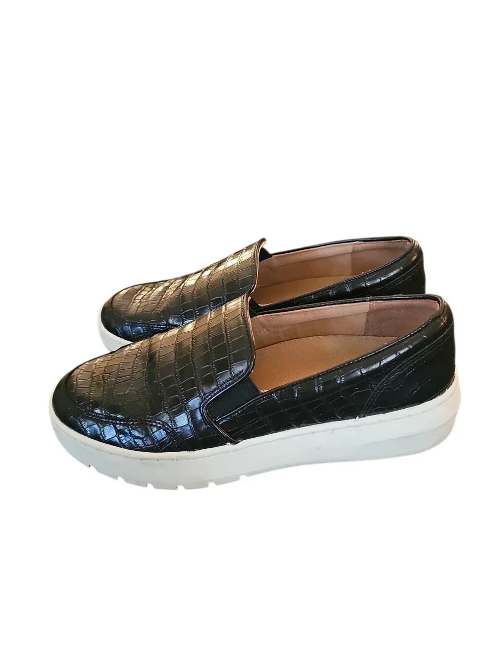 Vionic Slip-on Sneakers - Dinora Croc-Embossed Leather Sneakers Sz 8.5 Black - Picture 7 of 7